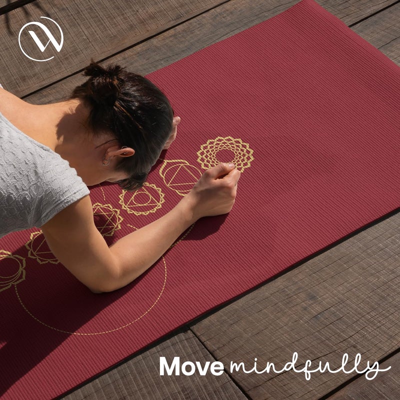 WISELIFE tpe Printed 6MM Yoga Mat + Yoga Strap For Men, Women, Kids|Anti-Slip Extra thick, long & Wide Exercise Sports Mat For Workout, Fitness, Yoga, Gym, Home & Pilates (Wine Surya Namaskar) - Image 4