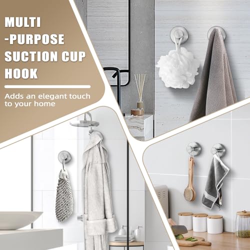 Fenas Suction Cup Hooks for Shower No-Drill Bathroom Hooks for Towels, Robes, Loofah Mountable on Bathroom Walls, Kitchen, Glass, Mirrors, Tile and Smooth,Non-Porous Surfaces (2, Brushed Nickel) - Image 4