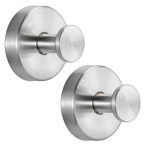 Fenas Suction Cup Hooks for Shower No-Drill Bathroom Hooks for Towels, Robes, Loofah Mountable on Bathroom Walls, Kitchen, Glass, Mirrors, Tile and Smooth,Non-Porous Surfaces (2, Brushed Nickel) - Image 1