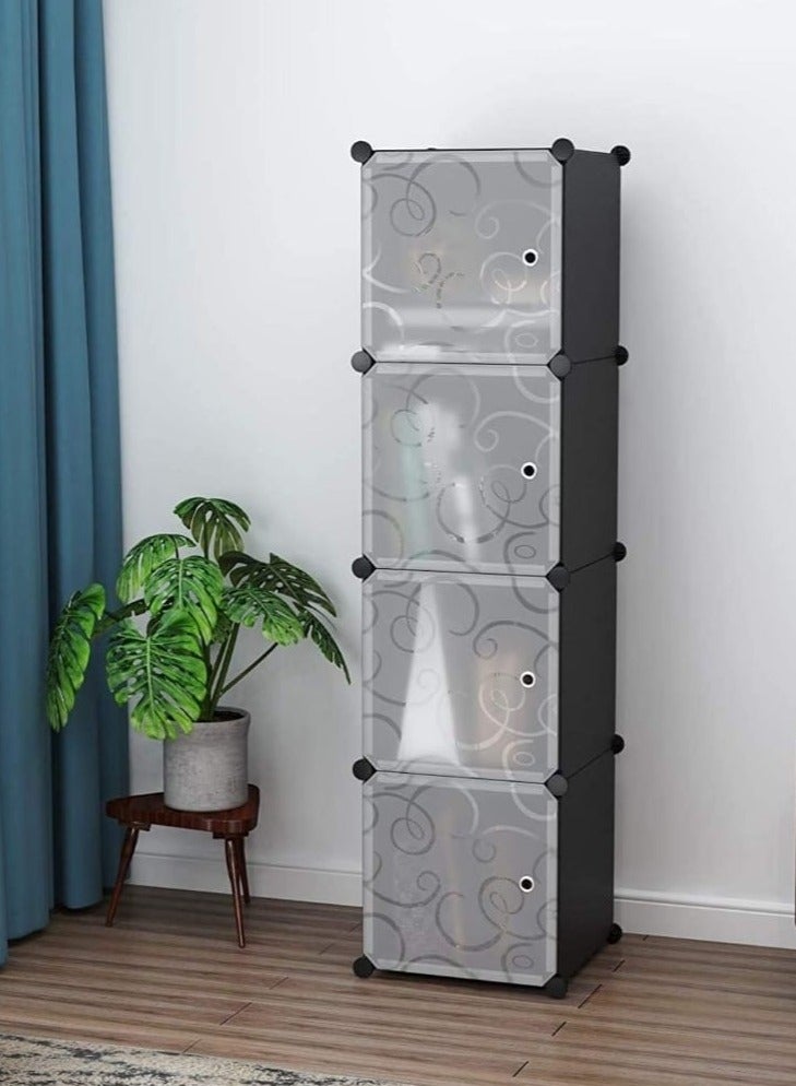 4 Cube Wardrobe Flower Cabinets for Bedroom and children Room Decoration - Black - Image 2