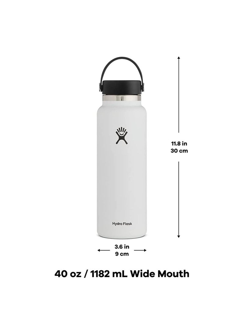 Hydro Flask - Flask - 40 Oz Water Bottle - Vacuum Insulated Stainless Steel Wide Mouth - White -1180 Ml - Image 1