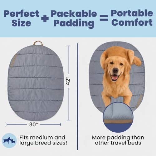 rubyloo Travel Dog Bed 42 x 30 Foldable Packable for Travel Road Trip Camping Lightweight Water Resistant Cozy Soft Padding Compact Portable Machine Washable Medium Large Breeds Grey - Image 3