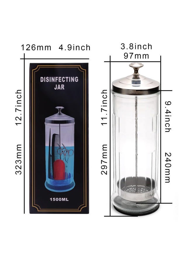 ZIBARBER Glass Disinfectant Jar, 50 Oz Large Sterilizing Jar for Manicure & Pedicure Implements, Salon Barber Tools - 11.7"H x 3.8"W - Image 2