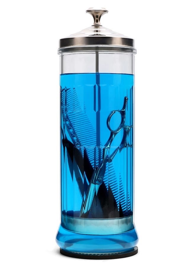 ZIBARBER Glass Disinfectant Jar, 50 Oz Large Sterilizing Jar for Manicure & Pedicure Implements, Salon Barber Tools - 11.7"H x 3.8"W - Image 1