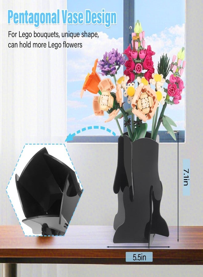 JAYOBGO Vase for Lego Flowers, Acrylic Vase Roses Orchid Tulips Display Stand fit for Lego Flower Bouquet Building Sets for Botanical Collection Gift, Black - Image 2