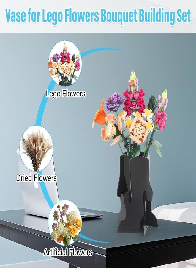 JAYOBGO Vase for Lego Flowers, Acrylic Vase Roses Orchid Tulips Display Stand fit for Lego Flower Bouquet Building Sets for Botanical Collection Gift, Black - Image 5