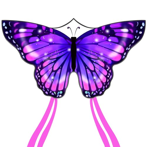 Flying Hoofer Large Butterfly Kite for Adults and Kids Ages 4-8 & 8-12 Easy to Fly, 55''X28'' Single Line Kite for Outdoor, Park or Beach.(Purple) - Image 1