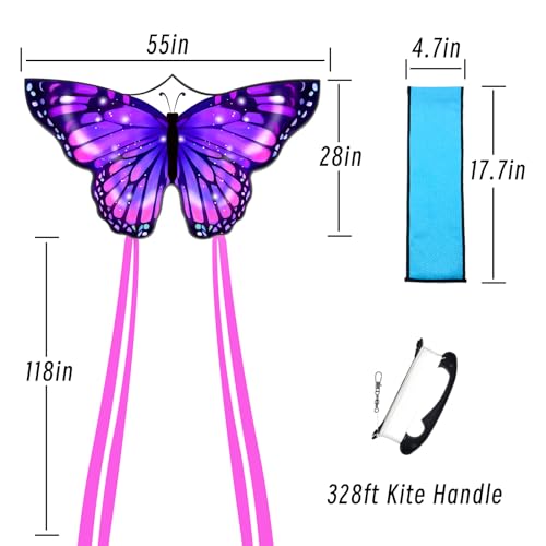Flying Hoofer Large Butterfly Kite for Adults and Kids Ages 4-8 & 8-12 Easy to Fly, 55''X28'' Single Line Kite for Outdoor, Park or Beach.(Purple) - Image 2