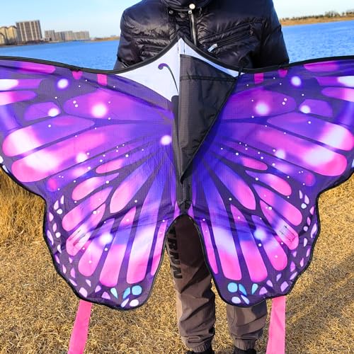 Flying Hoofer Large Butterfly Kite for Adults and Kids Ages 4-8 & 8-12 Easy to Fly, 55''X28'' Single Line Kite for Outdoor, Park or Beach.(Purple) - Image 4
