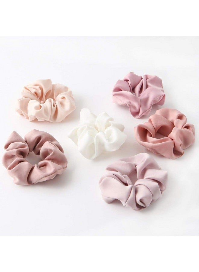 Blubby Satin Hair Scrunchies - Hair Scrunchie Ropes, Solid Ponytail Holders for Women or Girls - Elastic Hair Bands, Hair Ties & Hair Accessories - Soft, Shiny, and Comfortable, Pack of 6, Multicolor