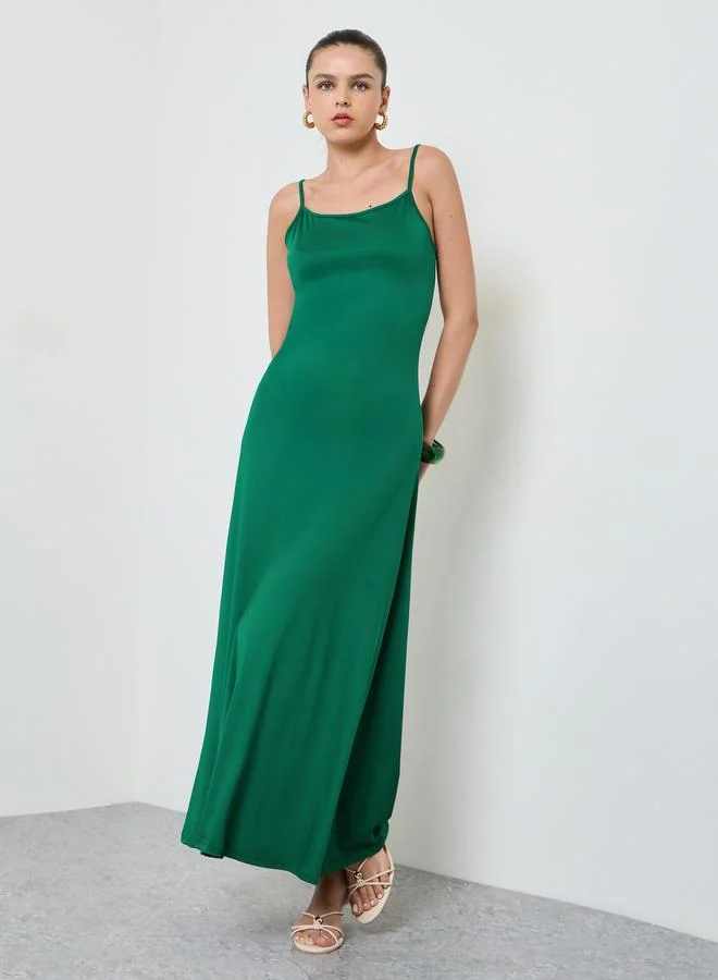 تايك تو Green Solid Tie-Up Details Strappy Bodycon Maxi Dress