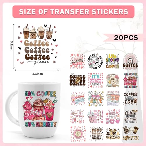 AFRITEE Funny Coffee UV DTF Decals - 20 Sheets I Love You More Than Coffee Fun Uvdtf Cup Wraps for 16 oz Glass Water Bottle, Milk Tea Ice Cream Flower Transfer Stickers DIY Mug Craft Decals Decor Gift for Mom - Image 4