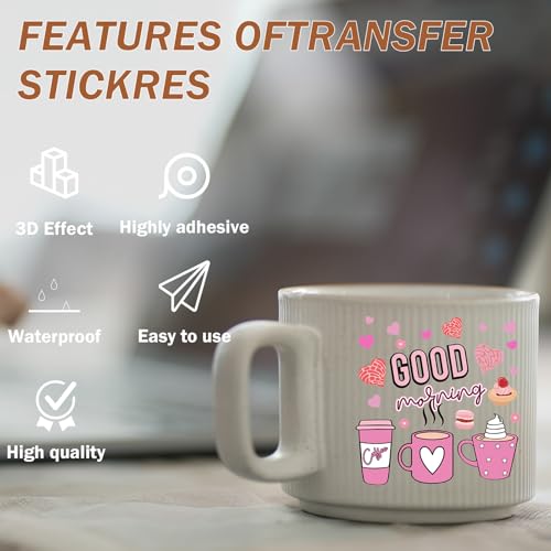 AFRITEE Funny Coffee UV DTF Decals - 20 Sheets I Love You More Than Coffee Fun Uvdtf Cup Wraps for 16 oz Glass Water Bottle, Milk Tea Ice Cream Flower Transfer Stickers DIY Mug Craft Decals Decor Gift for Mom - Image 5