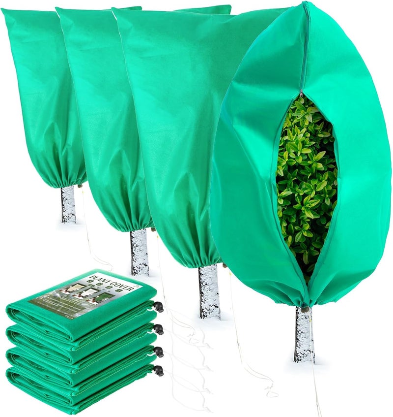 HOMIMP Plant Covers Freeze Protection, 4 Pack Frost Covers with Zipper Drawstring (31.5" x 47.3") Plant Protection Cover Bags for Outdoor Winter Frost Cold Weather Shrubs Trees Jacket Covers(Green) - Image 1