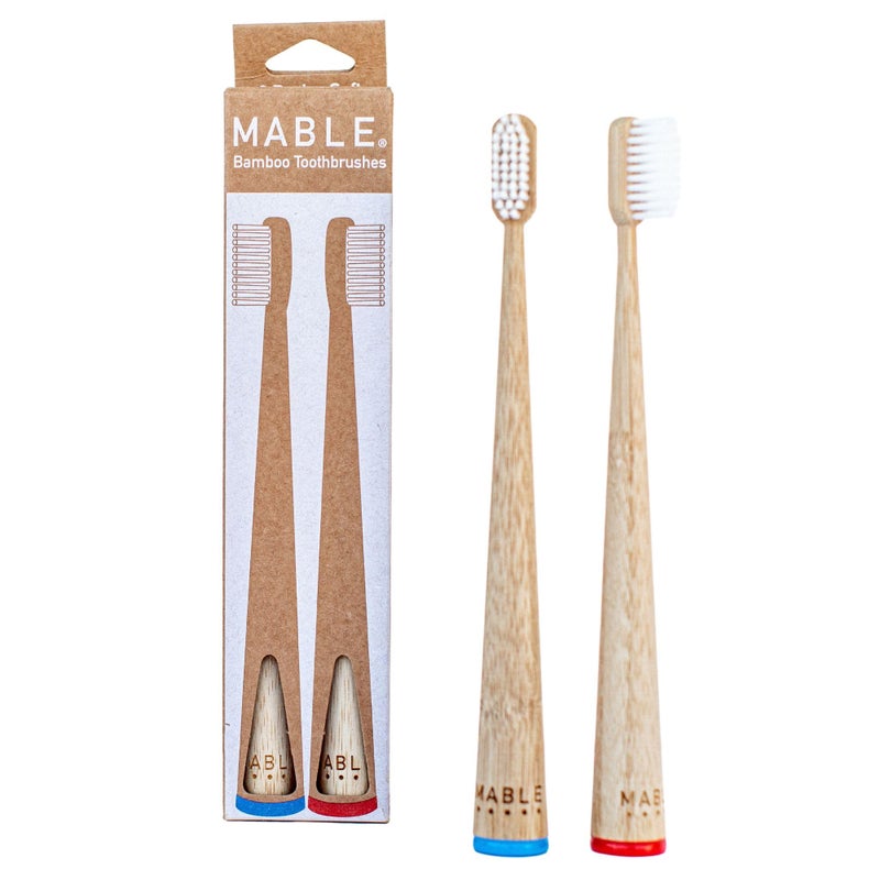 MABLE Bamboo Toothbrush for Adults Soft Bristle Compostable Wooden Toothbrushes Available in 2 Pack Soft Bristles Pack of 2