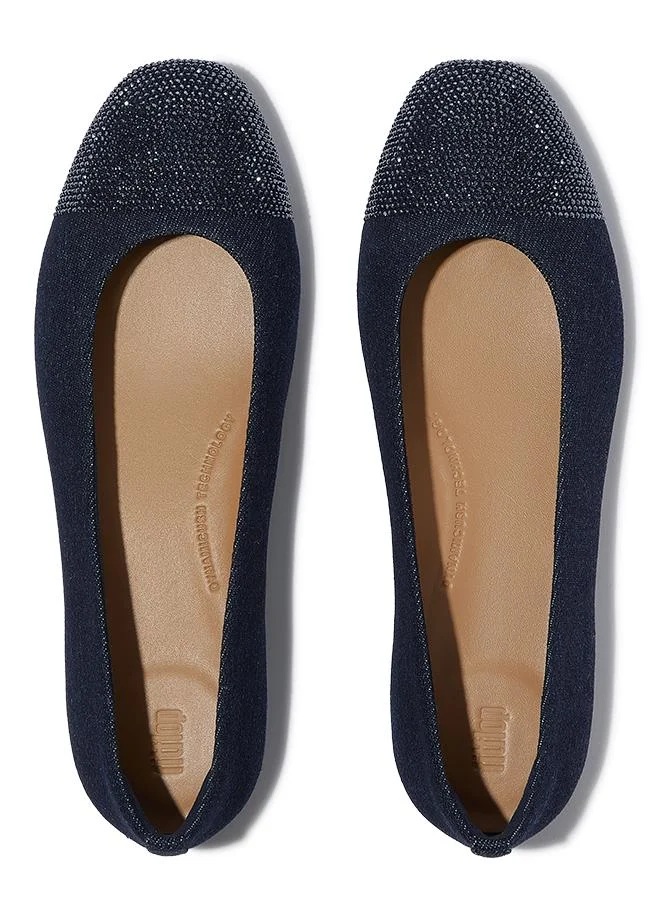 Fitflop DELICATO CRYSTAL CAP-TOE DENIM BALLET FLATS