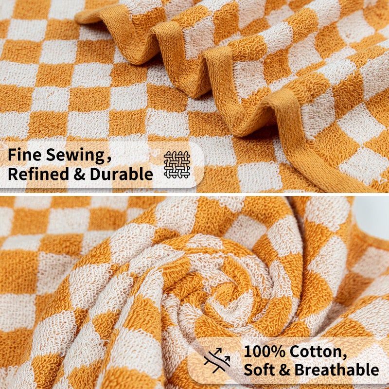 CinGiiCo Checkered Bath Towels Set of 3, 100% Cotton Bath Towels Large, 600GSM, 55 * 28 in, Luxury Shower Towels for Bathroom, Soft Absorbent Quick-Dryï¼ˆOrange+Dark Green+Pinkï¼‰ - Image 2