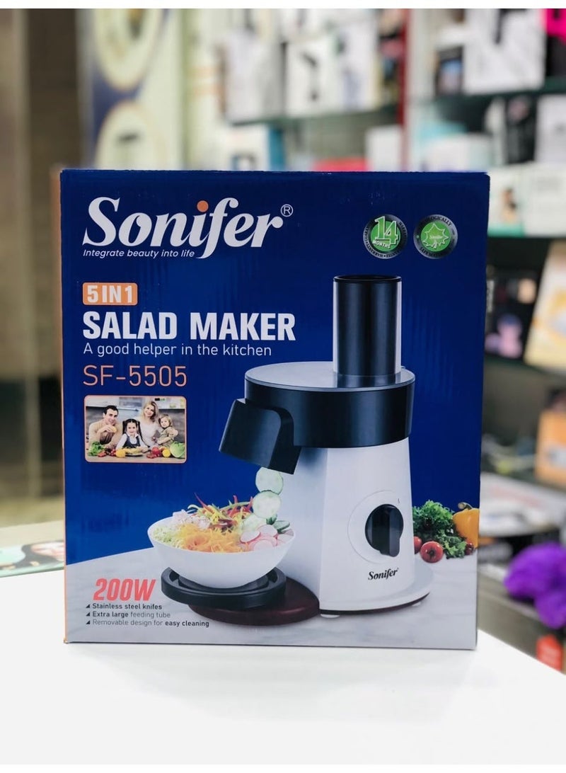 Sonifer خلاط كهربائي للخضروات 5 في 1 وصانع سلطات | معالج طعام مدمج 200 واط مع 5 أقراص من الفولاذ المقاوم للصدأ لتقطيع سريع، تمزيق، بشر وفرم | أنبوب تغذية كبير، تصميم مباشر إلى الوعاء، سهل التنظيف، موفر للمساحة، جهاز مطبخ متعدد الوظائف | مثالي للخضروات، الفواكه، الجبن، الكولسلو، السلطات والمزيد | معالج طعام منزلي صغير 220-240 فولت – المساعد المثالي لتوفير الوقت في المطبخ - Image 1
