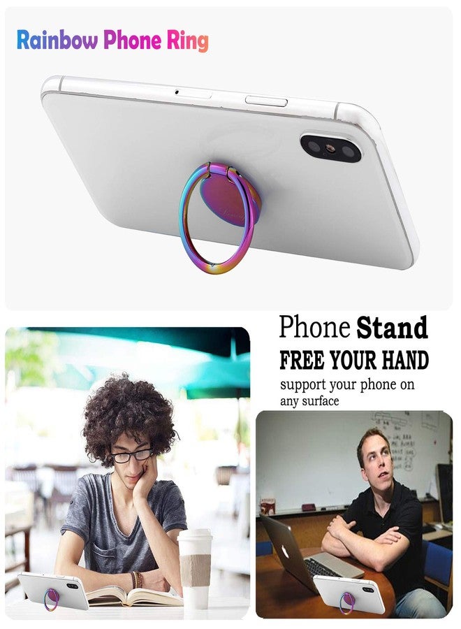 lenoup Rainbow Cell Phone Ring Stand Holder,Purple Multicolor Ring Grip Kickstand,360 Rotation Metal Finger Ring for Almost All Phones,Pad - Image 4