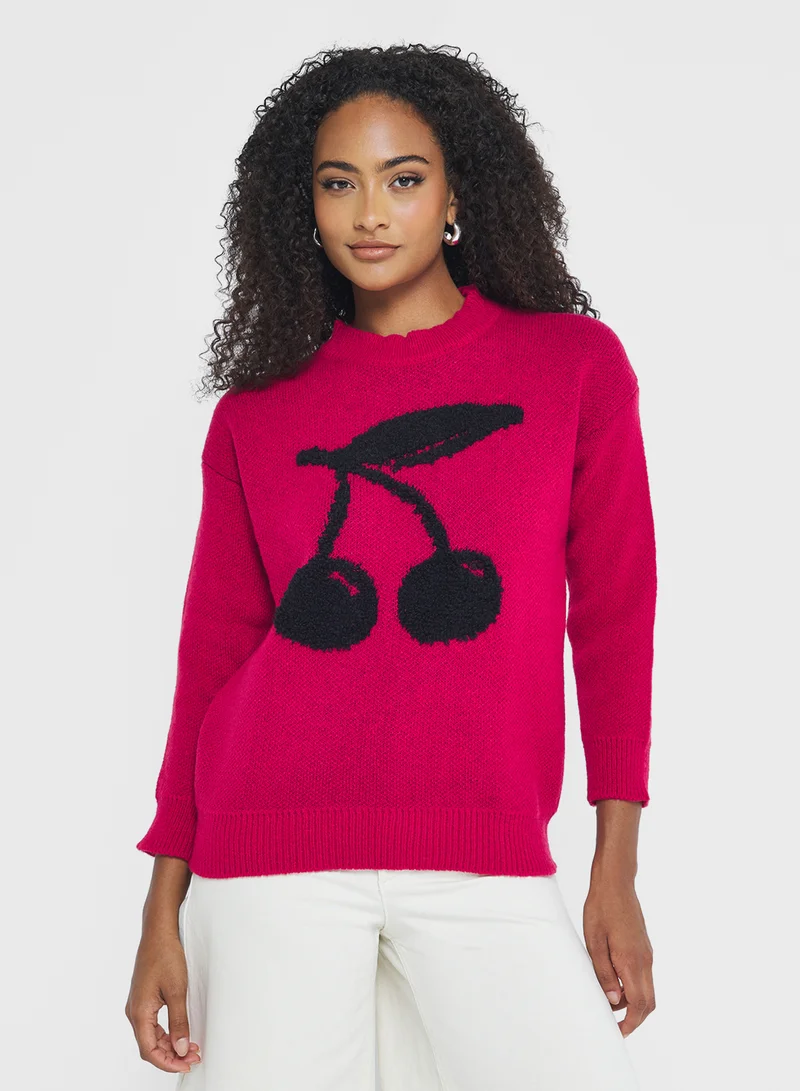 جينجر Cherry Detail Crew Neck Sweater
