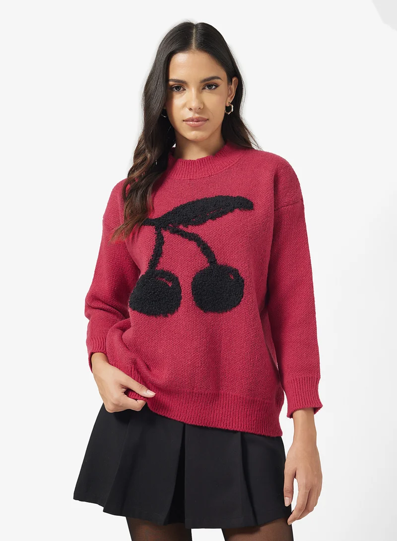 Ginger Cherry Detail Crew Neck Sweater