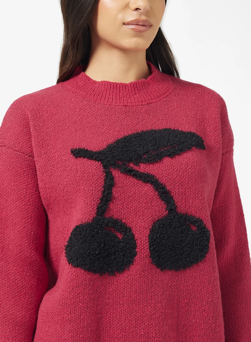 Ginger Cherry Detail Crew Neck Sweater