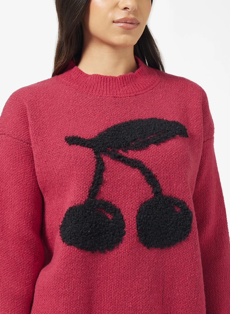 Ginger Cherry Detail Crew Neck Sweater