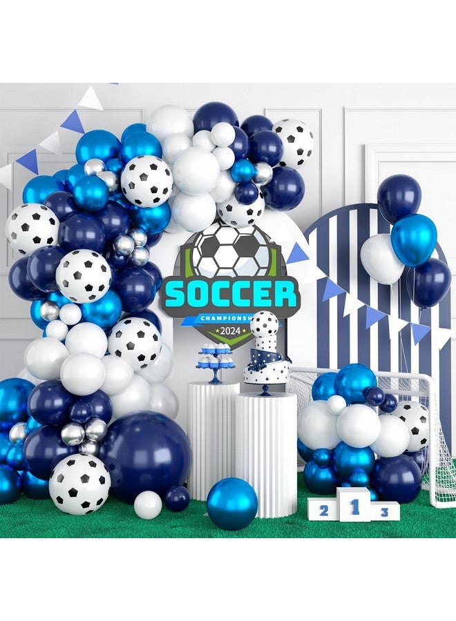 Sowide Soccer Balloon Arch Kit,Royal Blue Silver White Metallic Silver Football Balloons for Kids Boy Soccer Birthday Party Decorations Baby Shower Wedding Anniversary Graduation Sport Themed Party Supplies - Image 1