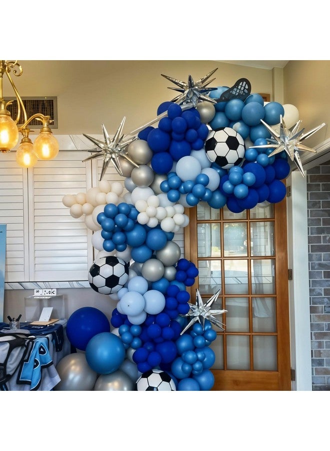 Sowide Soccer Balloon Arch Kit,Royal Blue Silver White Metallic Silver Football Balloons for Kids Boy Soccer Birthday Party Decorations Baby Shower Wedding Anniversary Graduation Sport Themed Party Supplies - Image 4