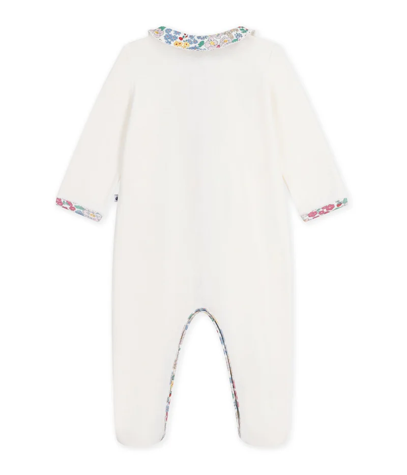 بيتي باتو Babies' Pyjama Suit In Plain Velour With A Collar And Floral Print Detail