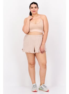 Bar III Women Plus Size French Terry Ruffled Shorts, Dark Beige  - Image 2