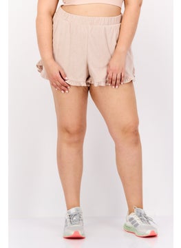 Bar III Women Plus Size French Terry Ruffled Shorts, Dark Beige  - Image 1