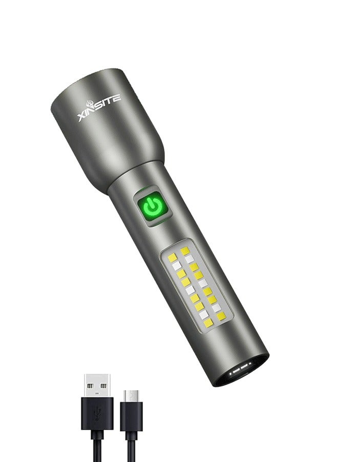 Rechargeable flashlight, high brightness, adjustable tactical flashlight,  high-power flashlight, LED emergency dual-purpose household flashlight, Type-C charging, 1800mah, digital display of battery level - Image 1