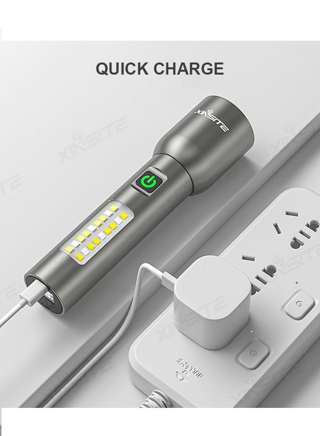 Rechargeable flashlight, high brightness, adjustable tactical flashlight,  high-power flashlight, LED emergency dual-purpose household flashlight, Type-C charging, 1800mah, digital display of battery level - Image 2