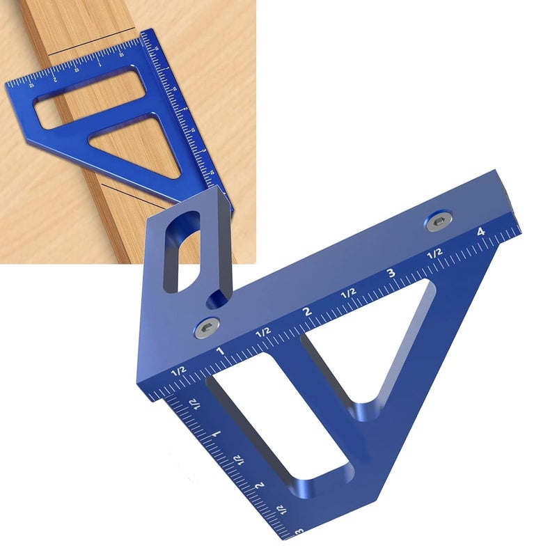 Multi Angle Measuring Triangle Ruler, Miter Scriber with 45 and 90 Degree Angle Gauge, Aluminum Alloy Woodworking Line Drawing Tool for Carpenters and DIY Projects (Blue) - Image 3