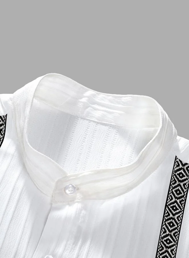 Take Two White Men White Jacquard Stand Collar Short Sleeve Button Front Shirt and Pants Co-Ords for Men | Best Price UAE