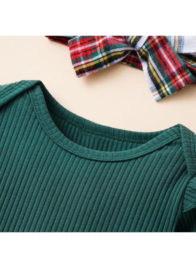Mubineo Baby Girl Christmas Clothes Plaid Outfits Long Sleeve Romper Overall Skirt Dress Cute Newborn Outfit (Green Red White Plaid, 0-3 Months), Green Red White Plaid, 0-3 Months - Image 4
