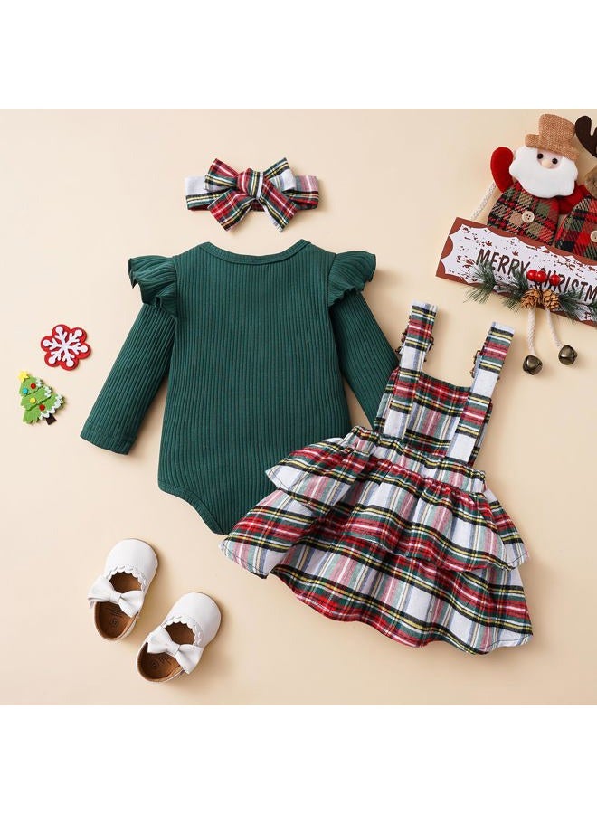 Mubineo Baby Girl Christmas Clothes Plaid Outfits Long Sleeve Romper Overall Skirt Dress Cute Newborn Outfit (Green Red White Plaid, 0-3 Months), Green Red White Plaid, 0-3 Months - Image 3