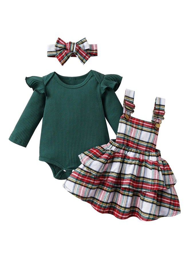 Mubineo Baby Girl Christmas Clothes Plaid Outfits Long Sleeve Romper Overall Skirt Dress Cute Newborn Outfit (Green Red White Plaid, 0-3 Months), Green Red White Plaid, 0-3 Months - Image 1