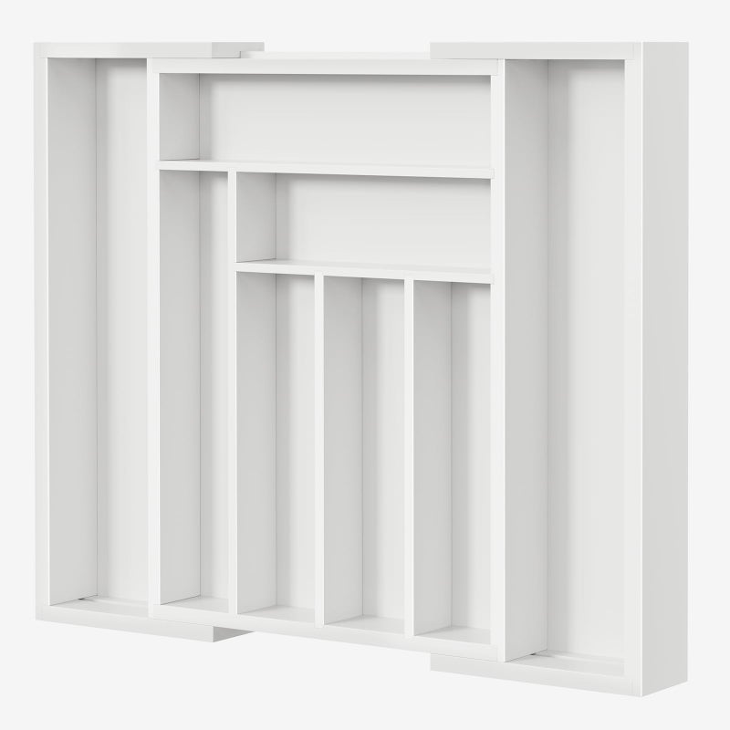 Pipishell Bamboo Expandable Drawer Organizer for Utensils Holder, Adjustable Cutlery Tray, Wood Drawer Dividers Organizer for Silverware, Flatware, Knives in Kitchen, Bedroom, Living Room (White) - Image 1