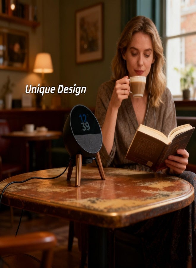 Alloery Universal Desktop Speaker Mount Stand Suitable for Echo Spot (2024 Release),Pop,Dot 5th, Home Pod Mini and All Suitable Sized Speakers (Black Walnut with Metal Strip) - Image 2