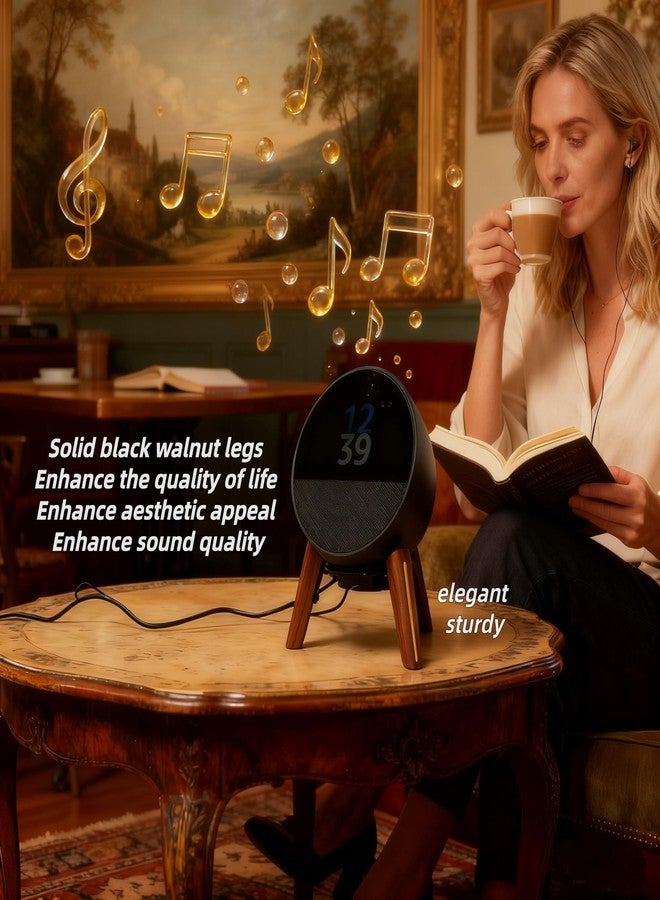 Alloery Universal Desktop Speaker Mount Stand Suitable for Echo Spot (2024 Release),Pop,Dot 5th, Home Pod Mini and All Suitable Sized Speakers (Black Walnut with Metal Strip) - Image 3