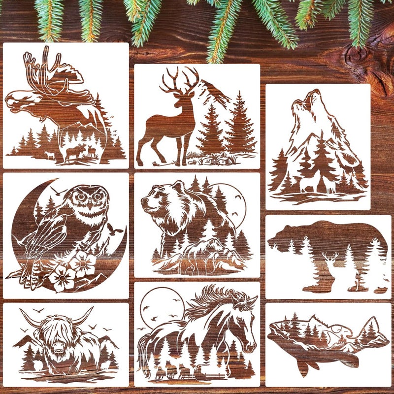 zosylley Animal Wood Burning Stencils for Painting 12â€ Deer Stencils Horse Stencil Bear Wolf Moose Drawing Templates for T-Shirt Fabric Wood DIY Crafts - Image 1