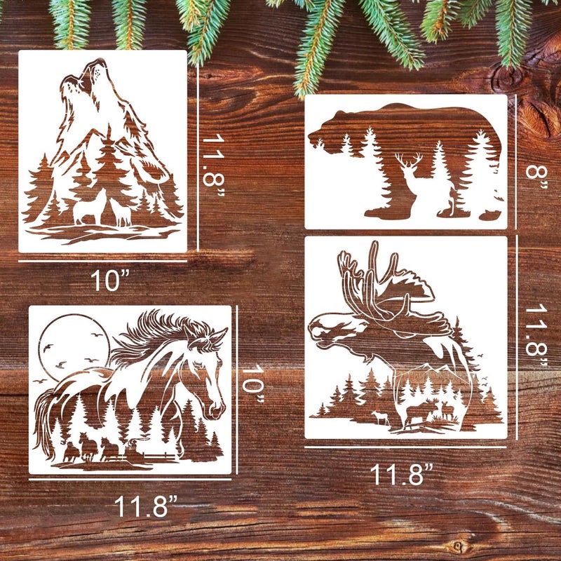 zosylley Animal Wood Burning Stencils for Painting 12â€ Deer Stencils Horse Stencil Bear Wolf Moose Drawing Templates for T-Shirt Fabric Wood DIY Crafts - Image 2