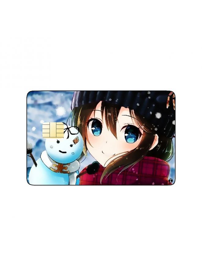 RKN PRINTED BANK CARD STICKER Cute Girl Drawing With Snowman - Image 2