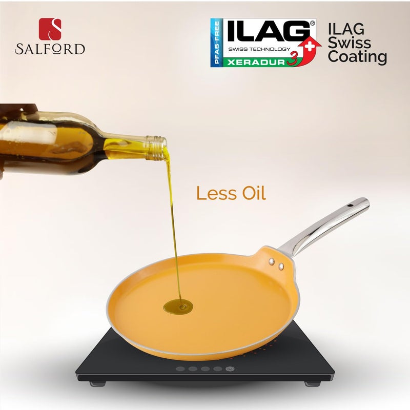 SALFORD SALFORD Forged Ceramic Non-Stick Tava with Tubular SS Handle I Induction Base & Gas Ready I 2 Year Warranty I Mustard Yellow - 260mm Tava - Image 5