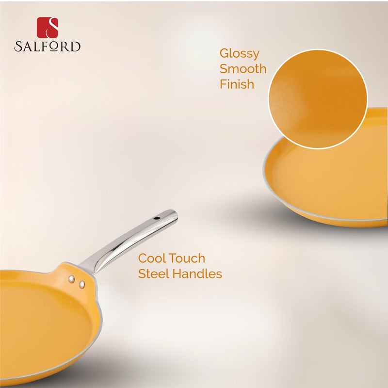SALFORD SALFORD Forged Ceramic Non-Stick Tava with Tubular SS Handle I Induction Base & Gas Ready I 2 Year Warranty I Mustard Yellow - 260mm Tava - Image 4