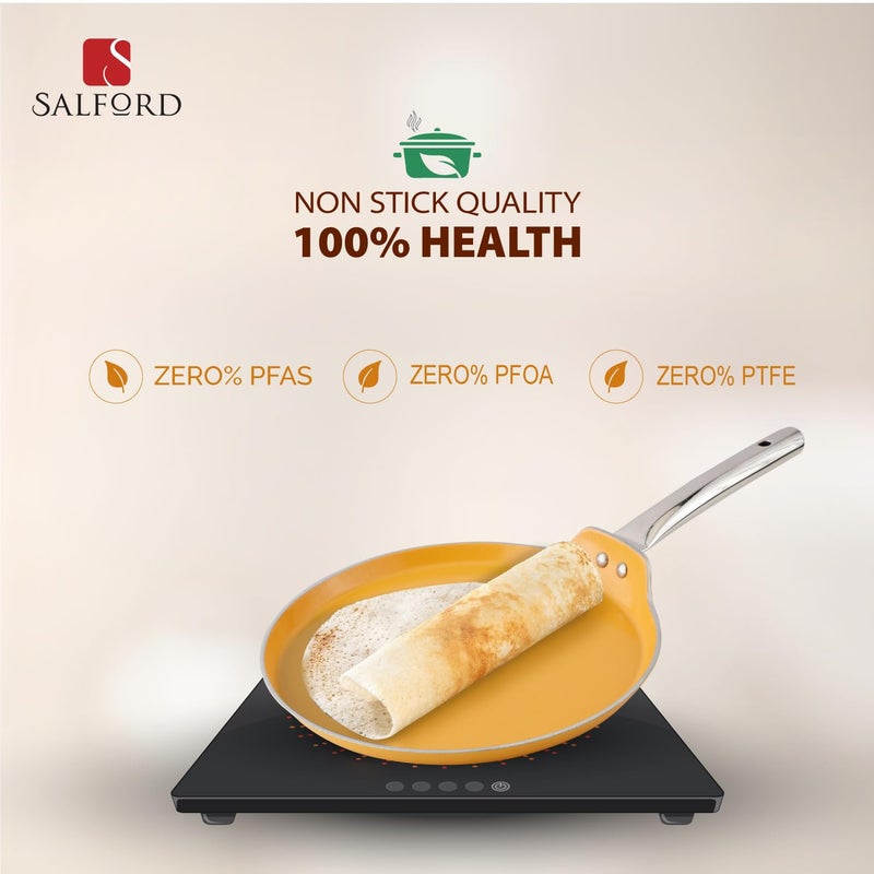 SALFORD SALFORD Forged Ceramic Non-Stick Tava with Tubular SS Handle I Induction Base & Gas Ready I 2 Year Warranty I Mustard Yellow - 260mm Tava - Image 3