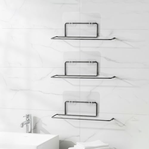 MIORAH Self Adhesive Towel Holder in Bathroom | Toilet Paper Roll Holder | Tissue Roll Hanger for Kitchen, Black (Pack of 3) - Image 1