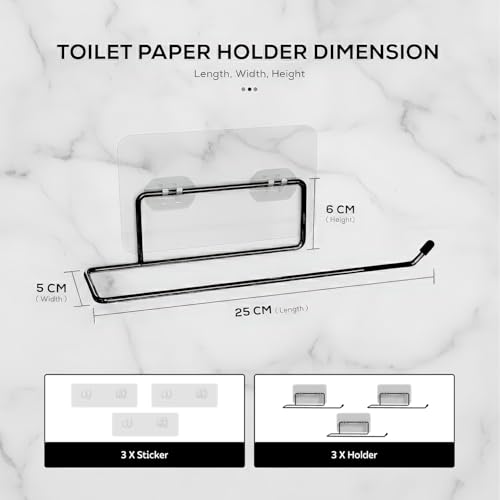 MIORAH Self Adhesive Towel Holder in Bathroom | Toilet Paper Roll Holder | Tissue Roll Hanger for Kitchen, Black (Pack of 3) - Image 2